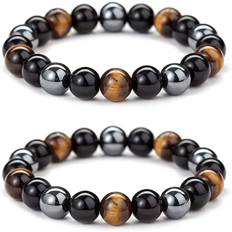 En gros Pierre Naturelle Charme Énergie Obsidienne Hématite Oeil De Tigre Noir Agate Cristal Perles Bracelet pour Hommes Femmes Unisexe