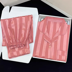 Pijamas de satén personalizados para mujer, nuevos conjuntos de ropa de casa de seda helada fina con cárdigan de solapa y manga larga - Product Image 1