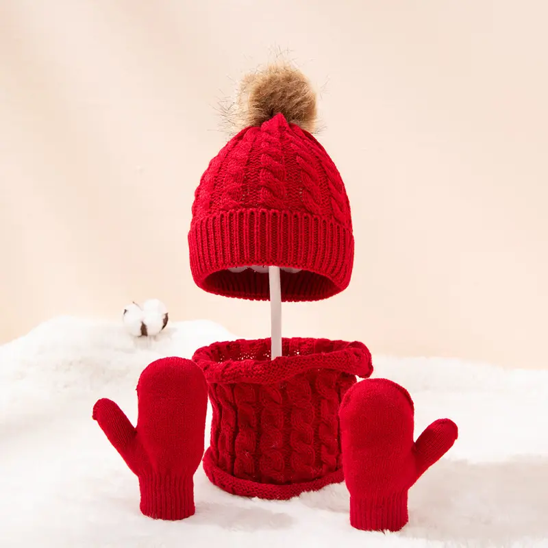 ZG – chapeau, écharpe et gants en laine pour enfants, ensemble de trois pièces