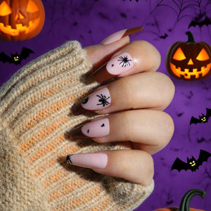 Faux ongles à pression en ABS forme de ballet moyen, 24 pièces, faux ongles à motif d'araignée française marron d'<span class=keywords><strong>Halloween</strong></span>, faciles et rapides pour <span class=keywords><strong>manucure</strong></span> - Product Image 1