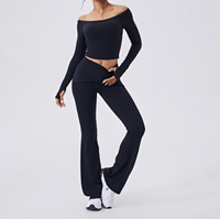 Combinaison de yoga à manches longues et épaules dénudées, 2 pièces, pantalon ajusté taille haute, tenue de fitness pour pilates en salle, tenue de yoga grande taille