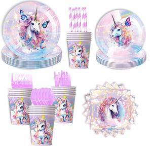 Assiettes en papier jetables numérotées, motif Papillon Licorne, personnalisées pour la fête prénatale et les anniversaires d'enfants, articles de décoration très demandés - Product Image 5