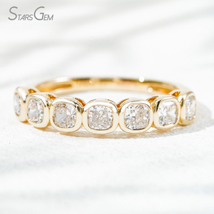 Starsgem Ready Ship 14K Gold Bezel Setting Cojín Cut 3mm Lab Grown Diamond Joyería fina Half Eternity Wedding Band Anillos IGI - Product Image 4
