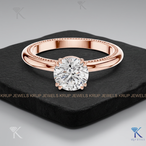 Anillo de Compromiso Solitario con Diamante de Corte Brillante Redondo en Oro Rosa Chapado, Certificado IGI, Estilo Clásico, Joyería para Mujer - Product Image 2
