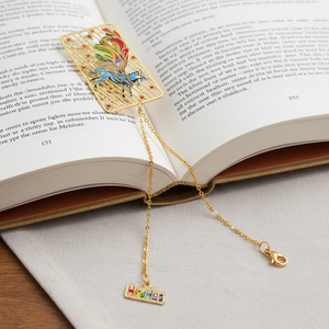 stationery set stationery gift Wholesale New Design Unicorn Carved Brass Square <b>Bookmark</b> Gradient Color Golden Plated Pendant - Product Image 2