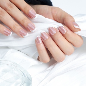 32 <span class=keywords><strong>faux</strong></span> <span class=keywords><strong>ongles</strong></span> courts carrés à pointe française, effet chatoyant nude œil de chat, brillants, prêts à poser, pour manucure quotidienne - Product Image 3