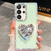 Coque de téléphone scintillante rose en forme de cœur avec support pour Samsung A27, A55 (5G), A35, A15