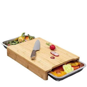 Tabla de cortar de bambú con cajón, rectangular, color natural, de doble cara, para cocina. - Product Image 5