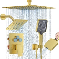 Ensemble de robinetterie de douche 12 pouces, système de pluie à montage au plafond, 2 douches pluie carrées, kit multifonctionnel avec douchette à bouton-poussoir