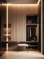 Lemari Pakaian Walk-in dengan Pintu Kaca Mewah, Lemari Pakaian Tipe Display Khusus untuk Penyimpanan Pakaian di Rumah
