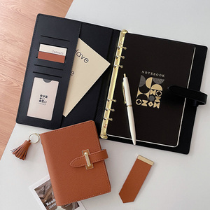 Carpeta de anillas A5 personalizada de primera calidad, cuaderno de cuero PU de tapa dura, planificador de negocios, diarios, juego de caja de regalo para mujer con logotipo personalizado - Product Image 5