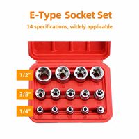 Jeu de douilles étoiles E-Torx 14 pièces avec étui, 1/4, 3/8, 1/2 pouces. Jeu de douilles étoiles externes femelles E4-E24, jeu de douilles à couple élevé