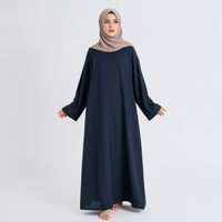 Groothandel OEM op maat gemaakte marineblauwe dagelijkse Abaya moslim Eid bescheiden islamitische wijde Abaya jurk met wijde mouwen
