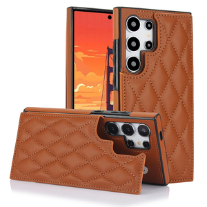 หรูหราลายสก๊อตเพชรหนังนุ่มสําหรับSamsung S24 + S24 <span class=keywords><strong>Ultra</strong></span> Flip Cardผู้ถือPUหนังกันกระแทกผู้หญิงโทรศัพท์กรณี - Product Image 1