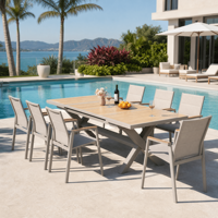 Ensemble de table à manger extensible en aluminium de style nordique moderne de qualité supérieure, chaises empilables, 8 places, ensemble de meubles de patio extérieur