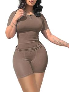 ชุดลำลองขายส่ง ชุดเซ็ตสองชิ้น ผ้าริบ ปักลาย เสื้อแขนสั้นและเลกกิ้ง ชุดวอร์ม 2 ชิ้น ชุดลำลองสำหรับผู้หญิง - Product Image 4