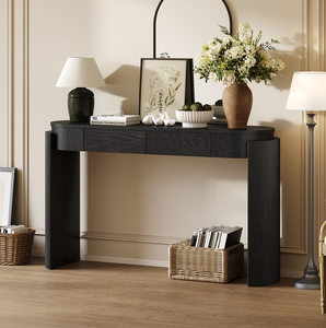 Modern Entryway <b>Console</b> Table with Storage Solid Wood Construction Natural Wood Grain Finish and Fluted Design - Product Image 1