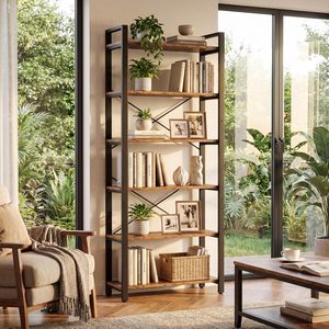Étagère à livres trapézoïdale à 6 niveaux, étagère de présentation en bois naturel, style industriel rétro, adaptée à la maison, au bureau et au salon - Product Image 4