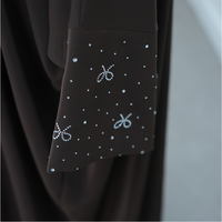 Abaya Maxi en Polyester pour Femme, Grande Taille, Style Modeste, Broderie Islamique, Manches Ouvertes Fendues, Nœud Papillon Perlé, Cardigan Robe