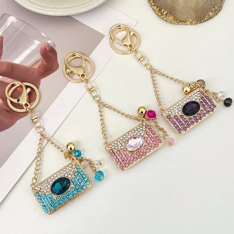 Ins Korean Crystal Beaded Handbag Shaped Key Ring Hanging Ornaments Rhinestone Women Bag Charm Keychain