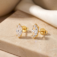LZE69 Magnifiques boucles d'oreilles clous en argent sterling 925 plaqué or avec zircon cubique marquise 8A pour femme