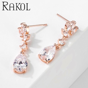ต่างหูเพชรคิวบิกเซอร์โคเนียทรงหยดน้ำชุบทองหรูหรา RAKOL EP2971 เครื่องประดับบูติกสำหรับผู้หญิง - Product Image 4