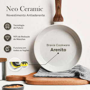 Ollas y Sartenes de Alta Calidad con Asas de Madera Suave al Tacto, Cerámica Beige Antiadherente, Juego de Utensilios de Cocina de Aluminio Forjado - Product Image 6