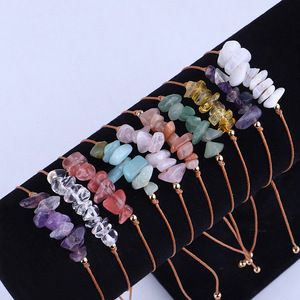 Nuevo diseño estilo bohemio Ojo de Tigre amatista playa pulsera creativa asimétrica grava piedra cruda moda pulsera trenzada - Product Image 3