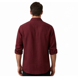 Camisa de Vestir de Manga Larga para Hombre, Color Borgoña Sólido, Cuello Clásico, Antiarrugas, Estilo Casual Elegante, Manga Larga, Popelina de Algodón, 140g, Sencilla - Product Image 4