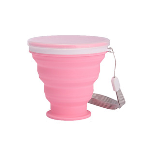 Vente en gros bon marché Tasse à eau en silicone pliable de 200ml de couleur unie réutilisable pour le voyage sportif avec couvercle - Product Image 6