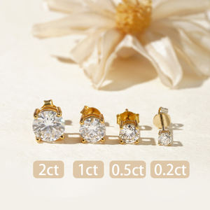 Pendientes de Oro Sólido de 10K, 14K, 18K con Diamantes de Laboratorio de 0.5Ct, 1Ct, 2Ct, Corte Redondo, Verificados por Certificados IGI - Product Image 3