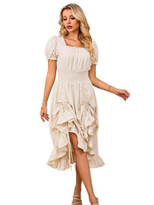 Nueva llegada mujeres Vintage <span class=keywords><strong>Renacimiento</strong></span> francés cuello cuadrado manga corta vestido Medieval Cosplay vestido - Product Image 6