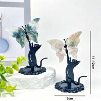 Mariposa de Cuarzo Rosa, Ágata y Fluorita Tallada a Mano con Gato Negro para Decoración, Venta al por Mayor a Granel