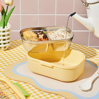 Boîte à lunch compartimentée en acier inoxydable carrée et colorée, double niveau, design de dessin animé, style mignon, grande capacité pour les étudiants