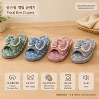 Chaussons d'intérieur coréens pour femmes, style nœud et dentelle, bout ouvert, semelle triple couche, silencieux, doux, antidérapants, vente en gros