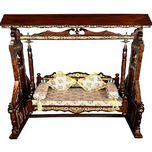 Columpio de madera de teca india tallado a mano para el hogar, acabado en nogal real, columpio antiguo para sala de estar, columpio de madera india Jhula para el hogar, EE. UU. - Product Image 1