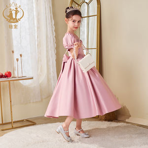 فساتين زفاف للفتيات الصغيرات من نيمبل بفيونكات وردية وأكمام منفوخة من الساتان، فساتين وصيفات العروس، ملابس حفلات المساء للأطفال الصغار - Product Image 3