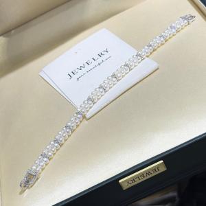 <span class=keywords><strong>Bracciale</strong></span> di Perle a Doppia Fila di Alta Qualità con Zirconi e Placcatura in <span class=keywords><strong>Oro</strong></span> 14K, Perle Naturali d'Acqua Dolce per Donne e Ragazze - Product Image 3