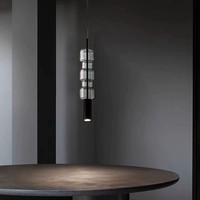 Lustre Cylindrique en Verre PM Nordic Creative Bamboo Art, Luminaires Suspendus de Designer en Fer Imprimé en 3D pour Restaurant, Chambre et Chevet