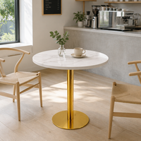 Base de table moderne en or à colonne unique avec pieds de table en métal, plateau en pierre frittée marbrée pour café, restaurant, usage domestique