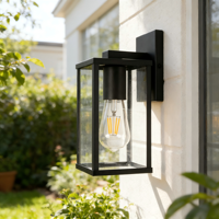 Nouveautés : Applique murale extérieure moderne en aluminium noir E27 Max. 28W IP54 avec verre trempé, forme longue, garantie 2 ans pour jardin