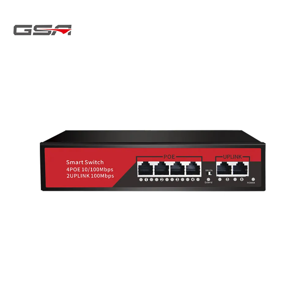 GSA 6CH Commutateur POE Full-Duplex 100M Commutateur Ethernet Industriel QoS prise en Charge du réseau local (LAN)