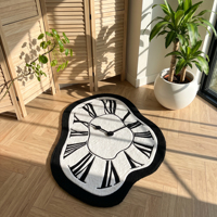Tapis en forme d'horloge noir et blanc en gros, moderne, épais, lavable, en polyester, design personnalisé, tufté, tapis anime pour la décoration intérieure