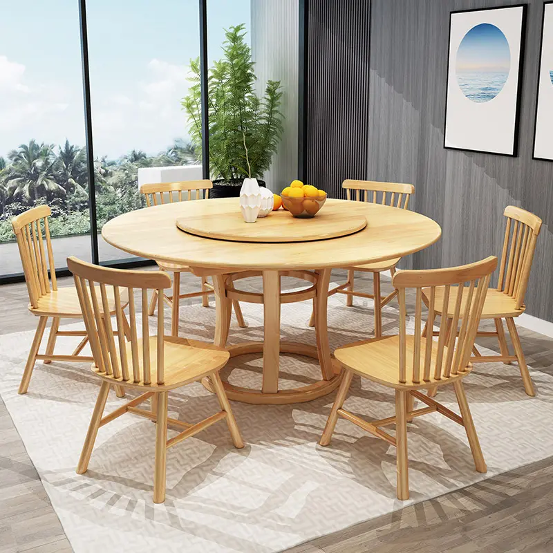 Set Meja Makan Kayu Solid Modern Foshan Meja Makan Bundar 4 Tempat Duduk untuk Ruang Makan