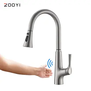 ZOOYI China supplier pull out sprayer smart Brushed nickel induction touchless sensor kitchen faucet sink