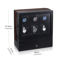 Boîte à montres de bureau pour homme en bois noir, six rotors, tiroir de rangement pour bijoux, remontoir de montres, emballage écologique et durable 8213