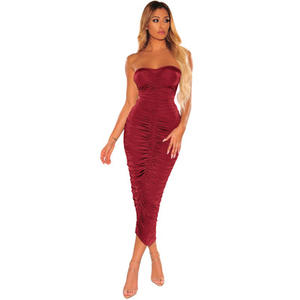 2 strati arruffati Sexy tinta unita <span class=keywords><strong>abito</strong></span> da sera avvolti Maxi abiti estivi senza schienale da donna lunghi eleganti aderenti da Club che indossano senza spalline - Product Image 4