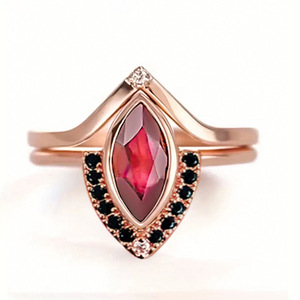<b>Rose</b> <b>Gold</b> Color Marquise Micro Pave Two Piece Ring <b>Set</b> for Women Vintage Fashion <b>Jewelry</b> - Product Image 1