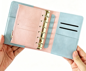 Carnet à spirales A7 en PU à blocs de couleur, carnet de planification pour étudiants et bureau avec bande élastique, journal de poche portable, classeur de budget - Product Image 1