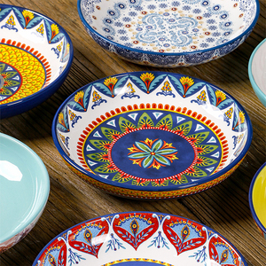 Vajilla de cerámica de estilo bohemio, platos de cena de cerámica, placa de calcomanía de Color para decorar - Product Image 6
